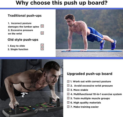 Rynx | 10-in-1 Portable Push Up Board with Foldable Push Up Bars for Strength Training