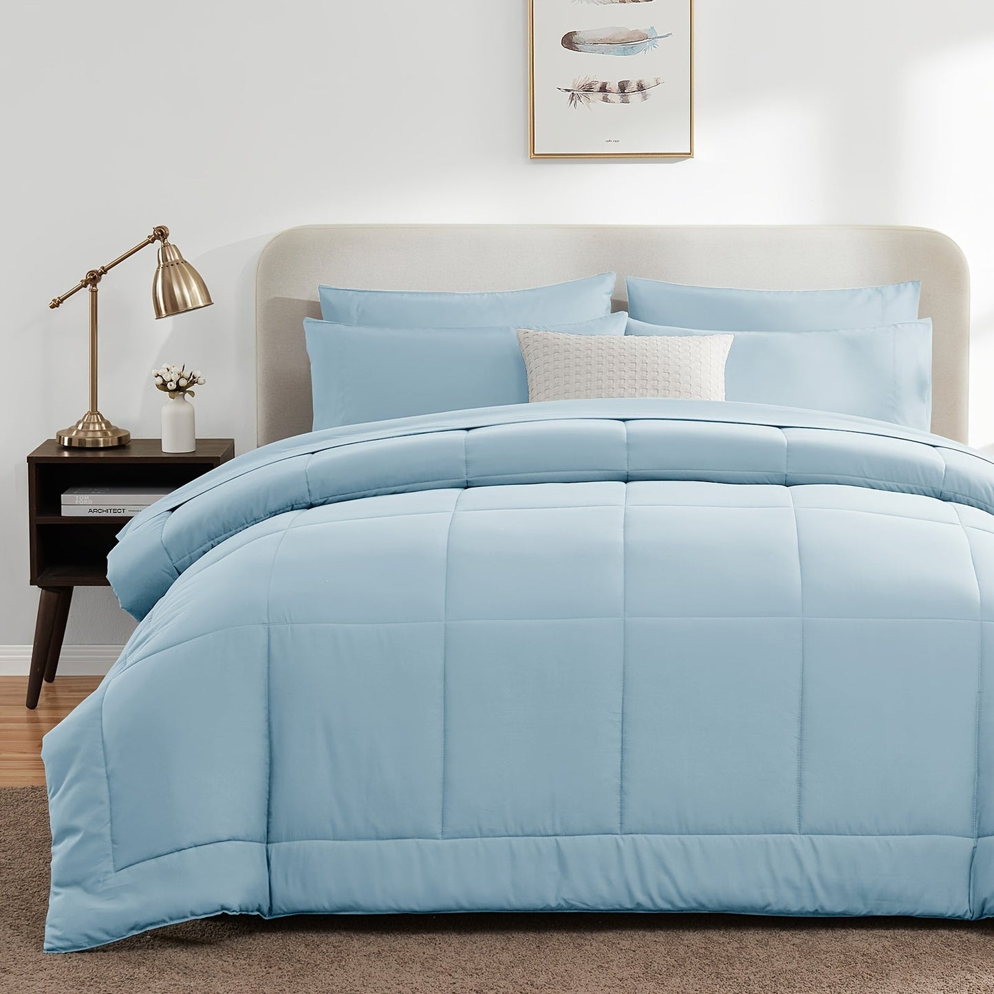 Rynx | 7 Pcs Bed In A Bag - Bedding Set with All Season Quilted Comforter, Flat Sheet, Fitted Sheet, Pillowcases - Black, Queen