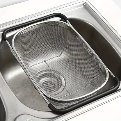 Rynx | Stainless Steel Sink Colander and Vegetable Washing Basket - Adjustable Strainer Rack for Fruits and Vegetables - Multifunctional Kitchen Gadgets and Accessories