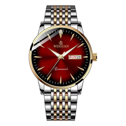 Rynx | Full-automatic Fashion-based Men's Double Calendar Luminous Waterproof Watch Gold Strap Red Noodle