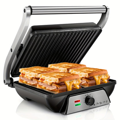 Rynx | 180-Degree 3-in-1 Electric Indoor Grill and Panini Press - Non-Stick Cooking Plates, Floating Hinge, Grease Tray