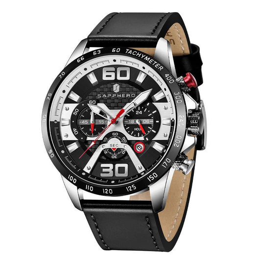 Rynx | Men's stainless steel quartz watch with leather strap