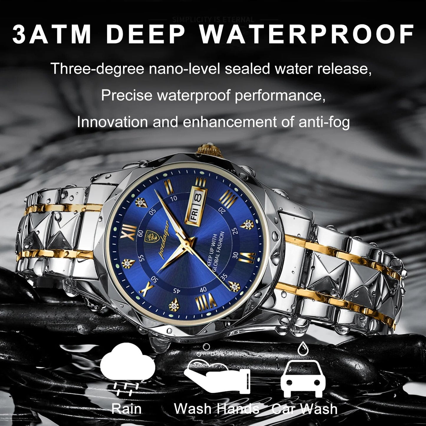 Rynx | Luxury Stainless Steel Quartz Men's Watch with Luminous Date Week Display