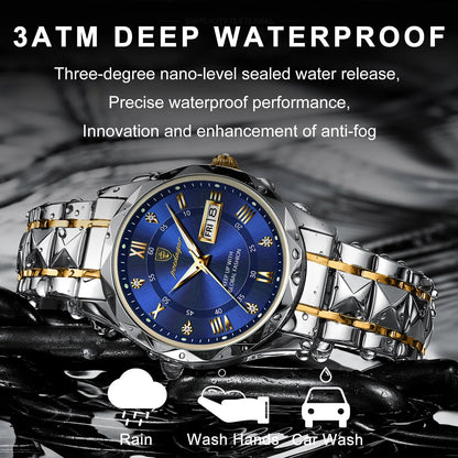 Rynx | Luxury Stainless Steel Quartz Men's Watch with Luminous Date Week Display