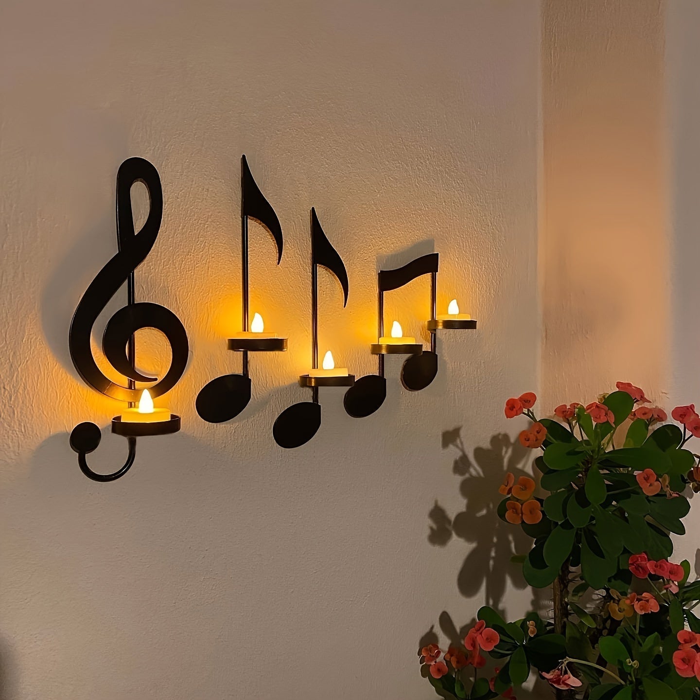 Rynx | Musical Notes Wall Candelabra Set - Metal Wall Decoration for Creative Candle Holders