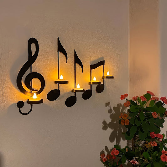 Rynx | Musical Notes Wall Candelabra Set - Metal Wall Decoration for Creative Candle Holders