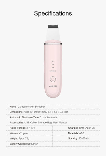 Rynx | Ultrasonic Skin Scrubber | Deep Cleansing Facial Peeling Spatula | Pore and Blackhead Removal Tool
