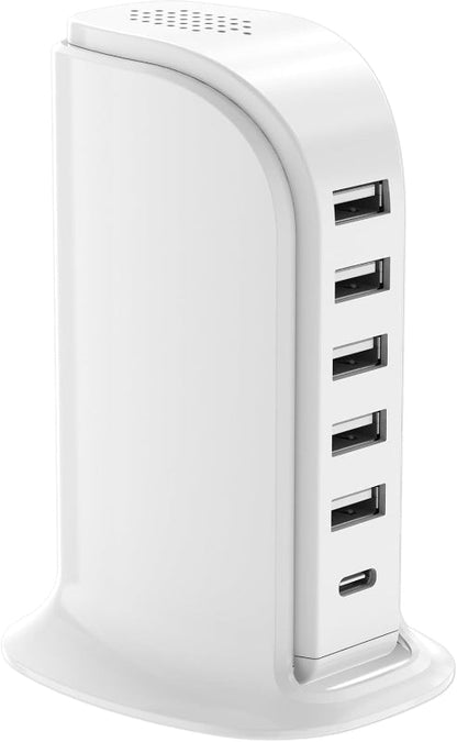 Rynx | Charging station for multiple devices, 5 USB + 1 Type-C fast charger for home and office