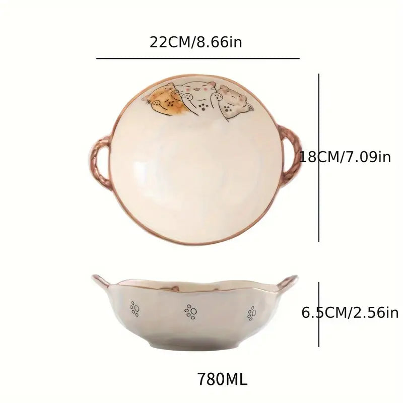 Rynx | 7.5 inch cat design ceramic soup bowl with handle
