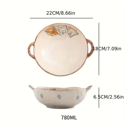 Rynx | 7.5 inch cat design ceramic soup bowl with handle