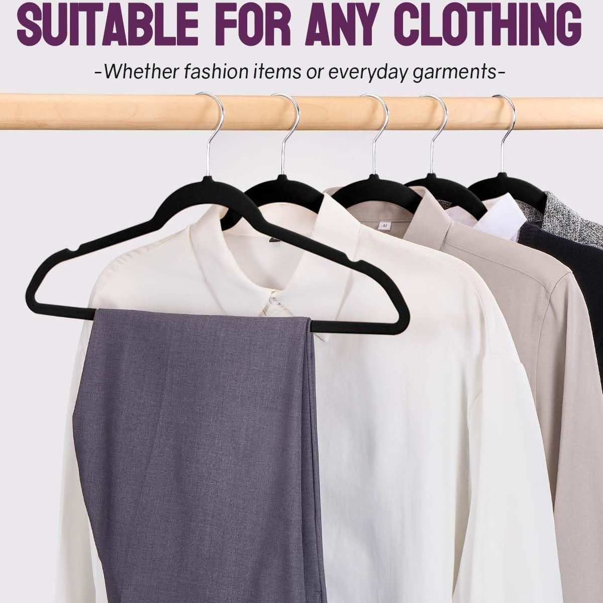 Rynx | 20/30/60 Pack Velvet Hangers - Premium Non-Slip Felt Hangers with Sturdy Black/White Finish - Heavy Duty Coat and Suit Hangers with Space-Saving 360° Rotating Rose Gold/Galvanized Metal Hook