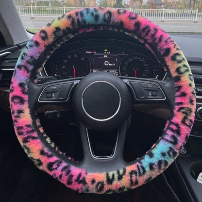 Rynx | Universal Plush Leopard Car Steering Wheel Cover