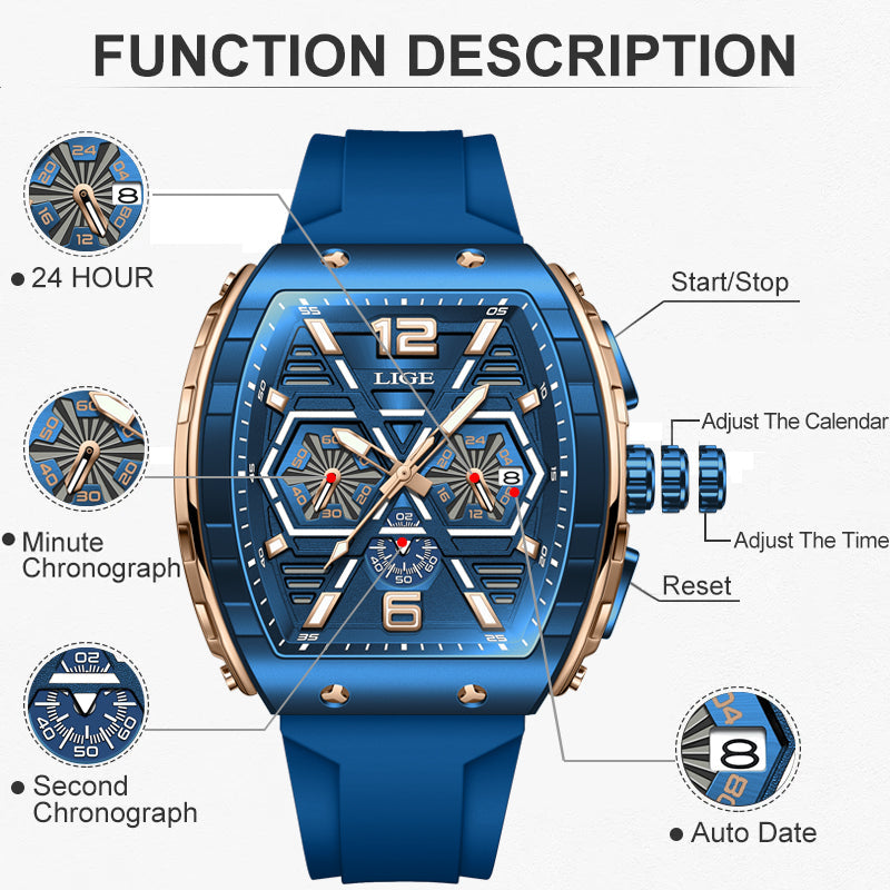 Rynx | Luxurious Square Waterproof Chronograph Watch