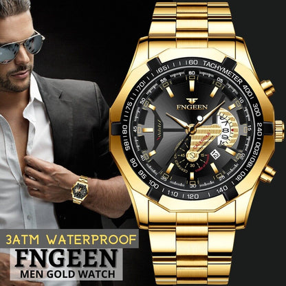 Rynx | Waterproof Gold Men's Watch Classic Stainless Steel Quartz Wristwatch For MEN