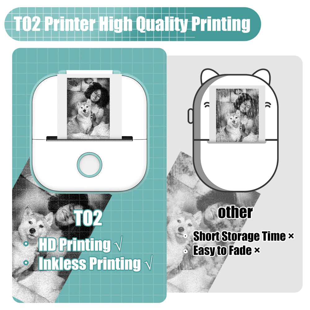 Rynx | T02 Portable Mini Wireless Thermal Pocket Printer Self-Adhesive Stickers Used for DIY, Journal Stickers Portable Printer