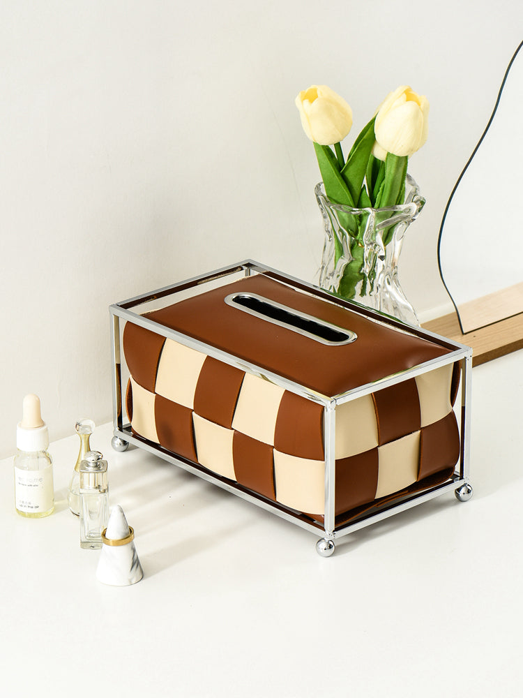 Rynx | light luxury style wrought iron leather chessboard tissue box living room woven paper box restaurant tissue storage box