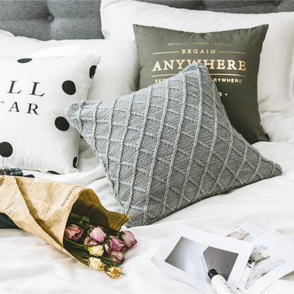 Rynx | Elegant Gray Knitted Pattern Decorative Pillowcase