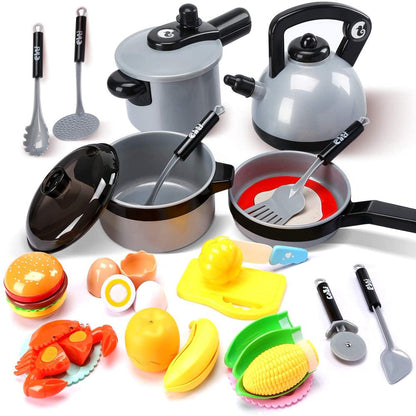 Rynx | 40PCS Kids Kitchen Pretend Play Toy Chef Set with Pots and Pans Kitchen Equipment Cutting Play Food Amazing Gift for Toddlers Boys Girls Indoor Play