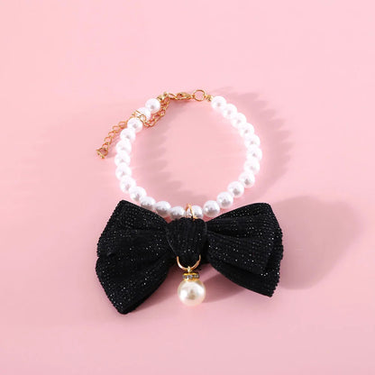Rynx | Elegant Pearl Cat & Small Dog Collar with Rhinestone Bow