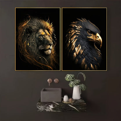 Rynx | 3 pcs Unframed Canvas Poster - Modern Art, Abstract Paintings of The Golden Lion and Eagle, Ideal Gift for Bedroom, Living Room, Hallway, Wall Decoration, Winter Decoration, Room Decor