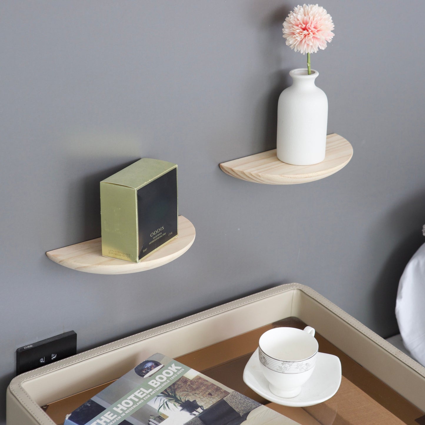 Rynx | WoodArc - Set with 2 Half-Round Wooden Floating Shelves for Wall Decoration and Storage