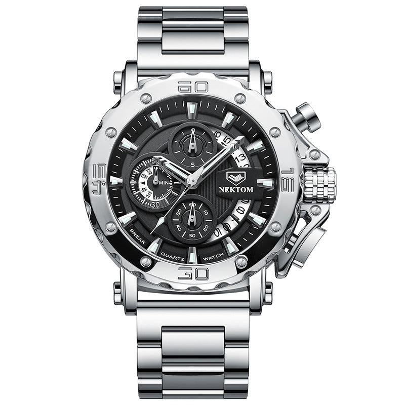 Rynx | Men's sturdy steel bracelet waterproof luminous quartz watch