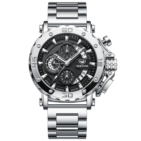 Rynx | Men's sturdy steel bracelet waterproof luminous quartz watch