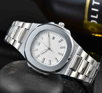 Rynx | Three-hand quartz seconds go date steel strap watch