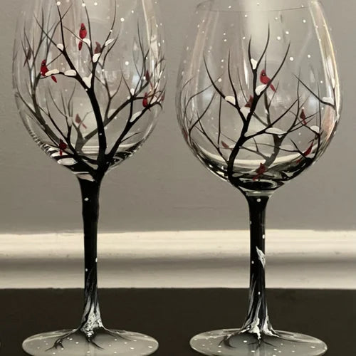 RYNX | Four Seasons Tree Wine Glasses - Hand Painted Art