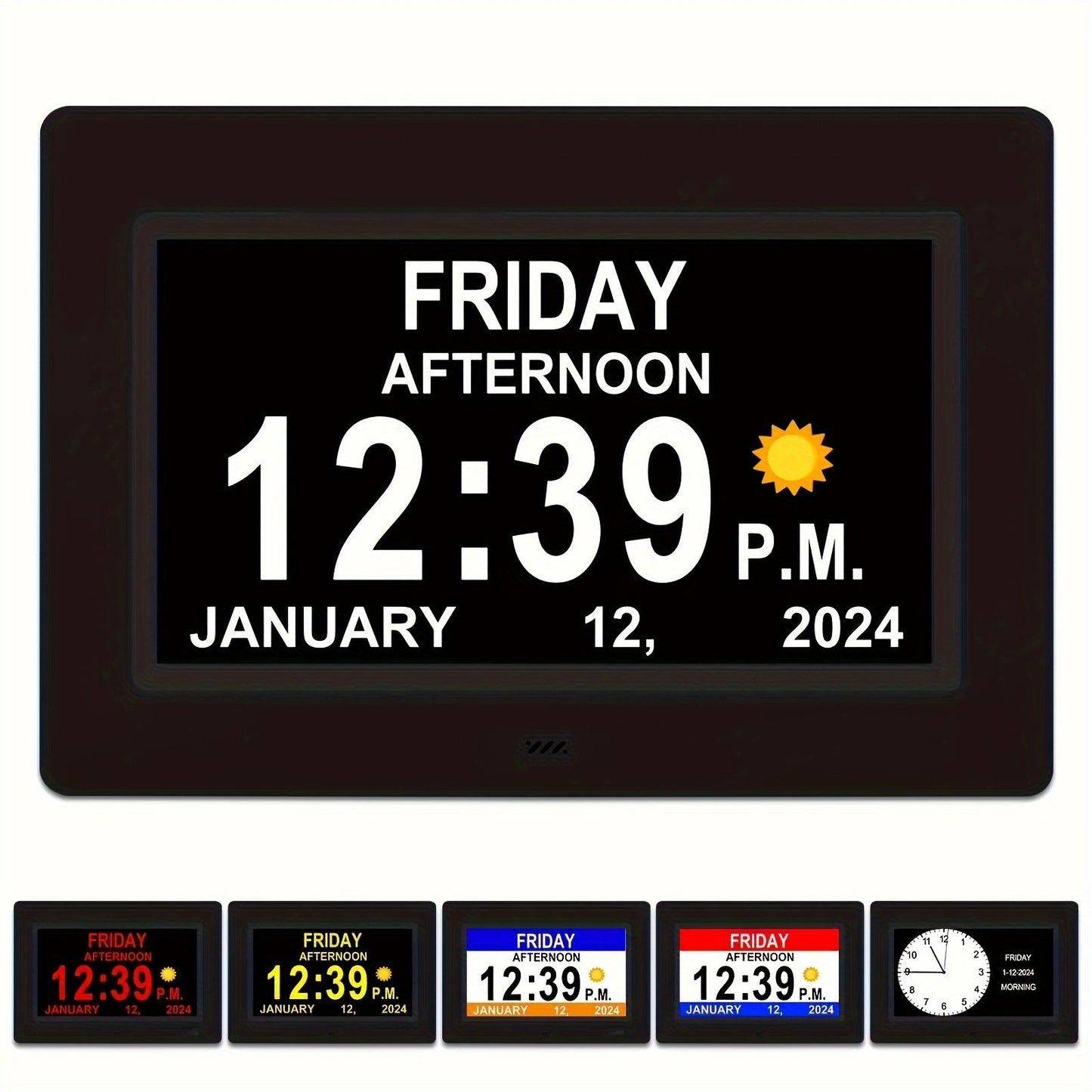 Rynx | 7-Inch Digital Clock for Seniors - Day & Date Display, Customizable Alarms, Medicine Reminders, 3 Modes, Large Font, Ideal for Elderly and Dementia Patients, Black
