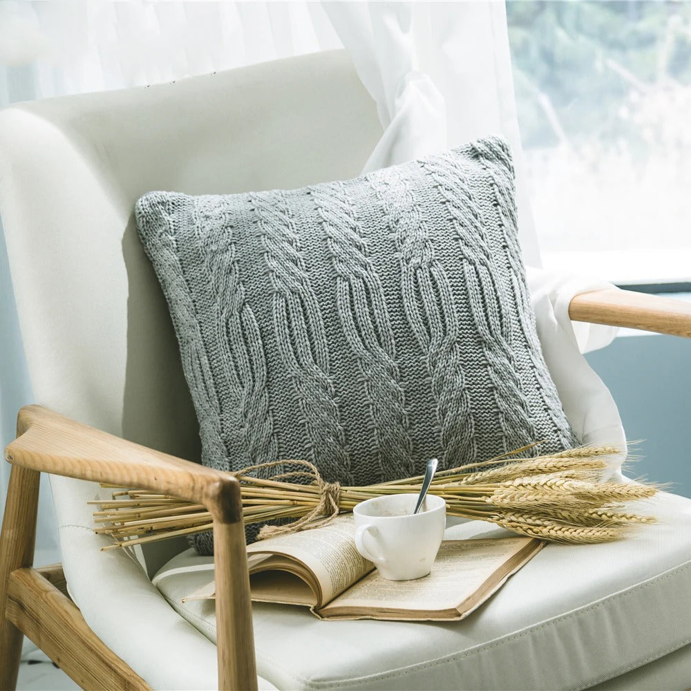 Rynx | Elegant Gray Knitted Pattern Decorative Pillowcase