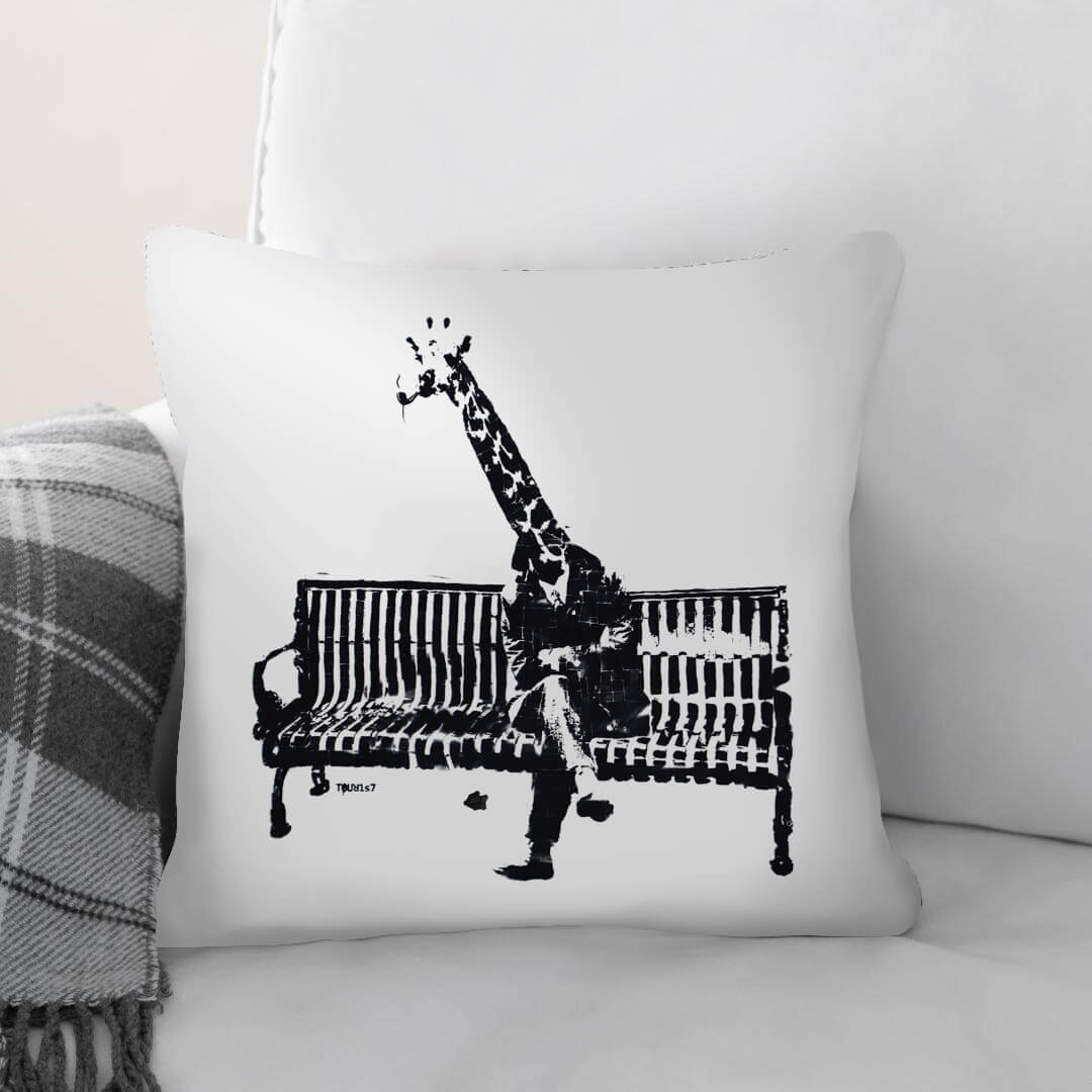 Rynx | Banksy Giraffe on a Bank Cushion