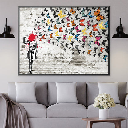 Rynx | Banksy Girl Shooting Butterflies Canvas