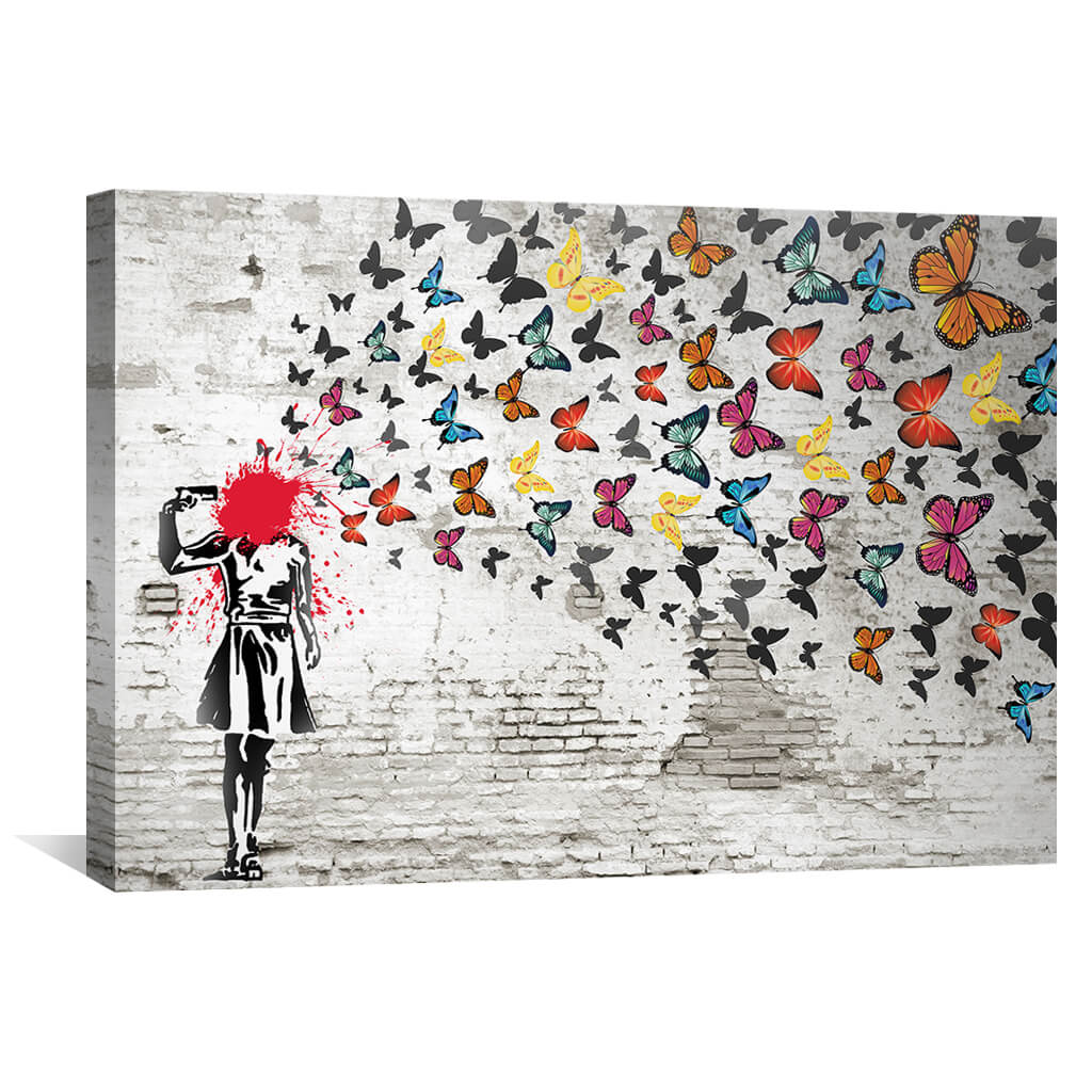 Rynx | Banksy Girl Shooting Butterflies Canvas
