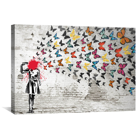 Rynx | Banksy Girl Shooting Butterflies Canvas