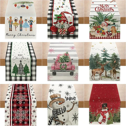 Rynx | Linen Christmas Table Runner Snowman Christmas Tree Home Dining Table Cloth Tablecloth 2023 Christmas Noel Christmas Decorations 2024