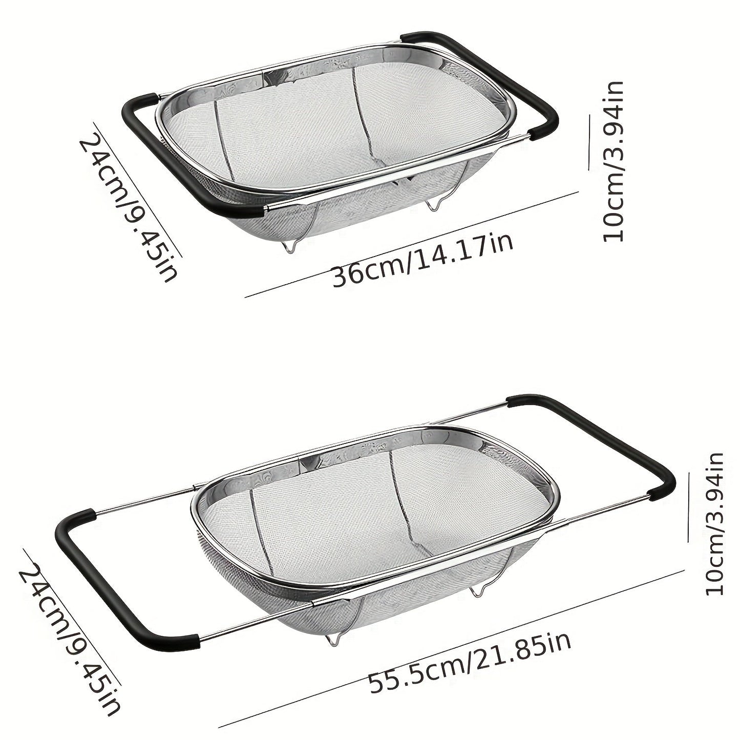Rynx | Stainless Steel Sink Colander and Vegetable Washing Basket - Adjustable Strainer Rack for Fruits and Vegetables - Multifunctional Kitchen Gadgets and Accessories