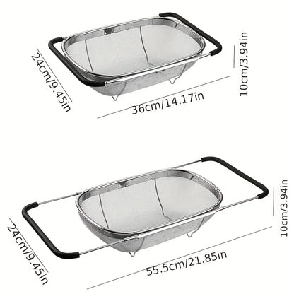 Rynx | Stainless Steel Sink Colander and Vegetable Washing Basket - Adjustable Strainer Rack for Fruits and Vegetables - Multifunctional Kitchen Gadgets and Accessories