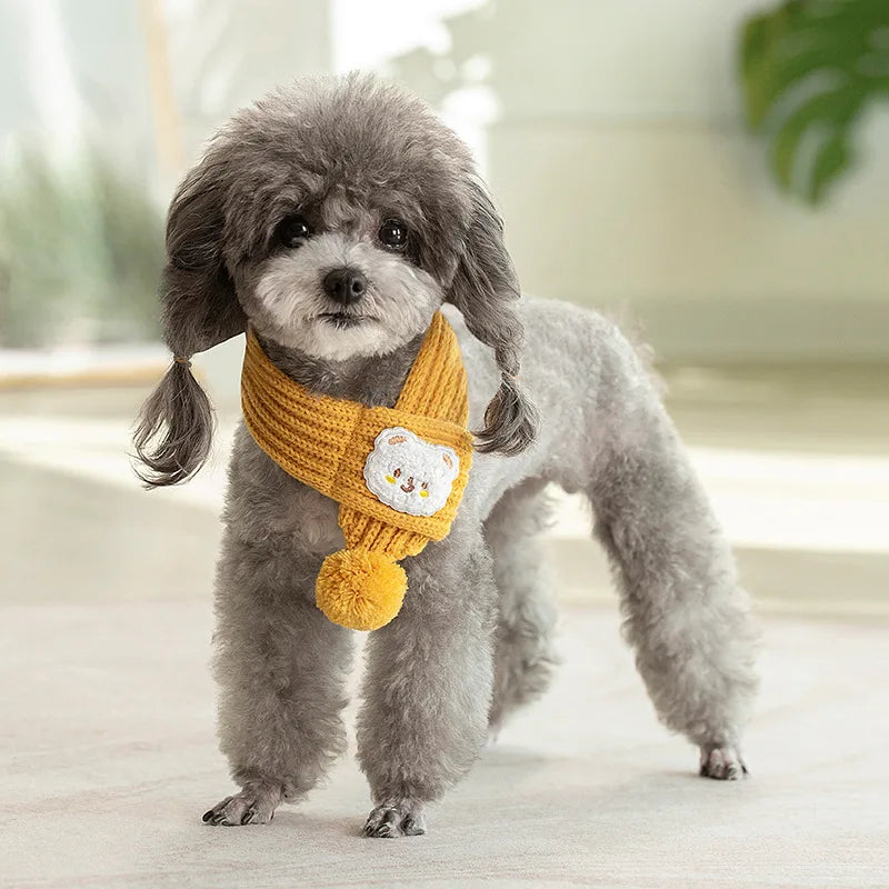 Rynx | Dog Knitted Scarf with Fuzzy Pompom - Winter Neck Warmer Bandana for Pets