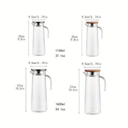 Rynx | Water Pitcher with Lid – 37.1oz/54.1oz Heavy Duty Drink Pitcher – Stainless Steel or Wooden Lid – Ideal for Juice, Bubble Tea, Summer Drinks – Kitchen and Home