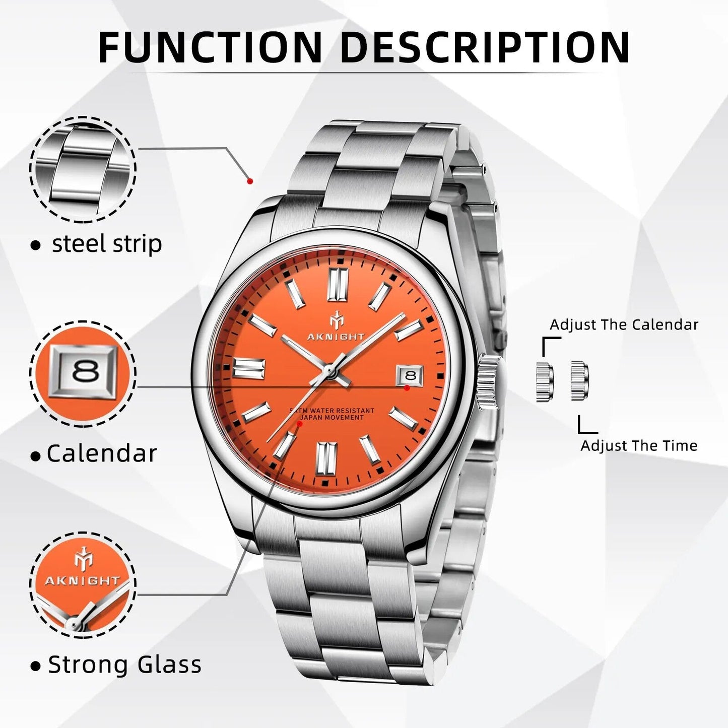Rynx | Men's luxury analog quartz chronograph watch, waterproof stainless steel wristwatch
