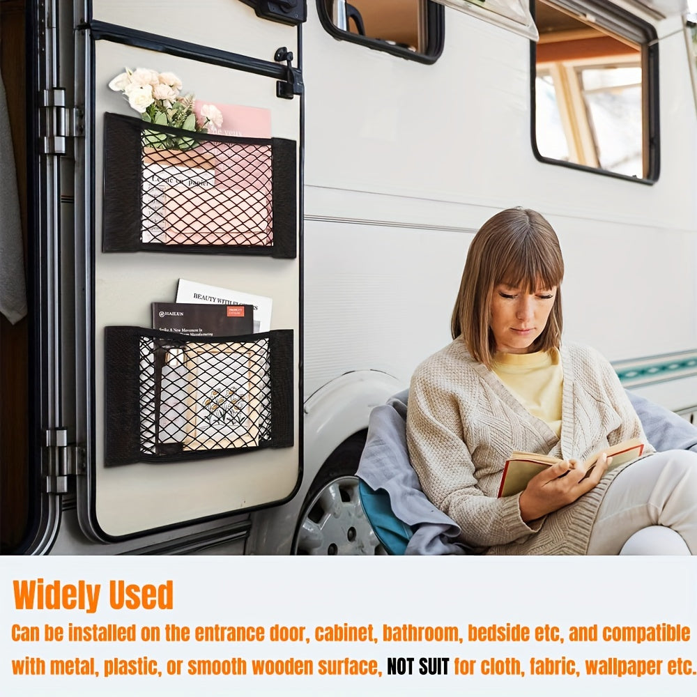 Rynx | Easy-Install Elastic RV Storage Mesh Net - No-Drill Cargo Organizer with Stripe Design for Campers, Trailers and Caravans