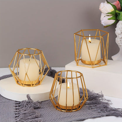 Rynx | Golden Metal Candle Holder Set - Stylish Table Decoration