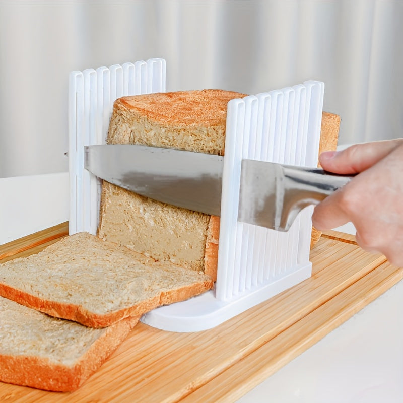 Rynx | Adjustable Bread Slicer - Foldable White Plastic Toast Cutting Guide for Uniform Loaf Slicing in Home Kitchen