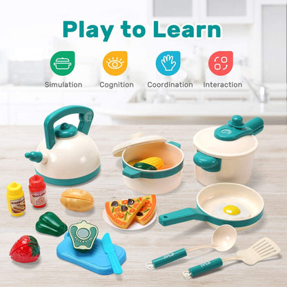 Rynx | 40PCS Kids Kitchen Pretend Play Toy Chef Set with Pots and Pans Kitchen Equipment Cutting Play Food Amazing Gift for Toddlers Boys Girls Indoor Play