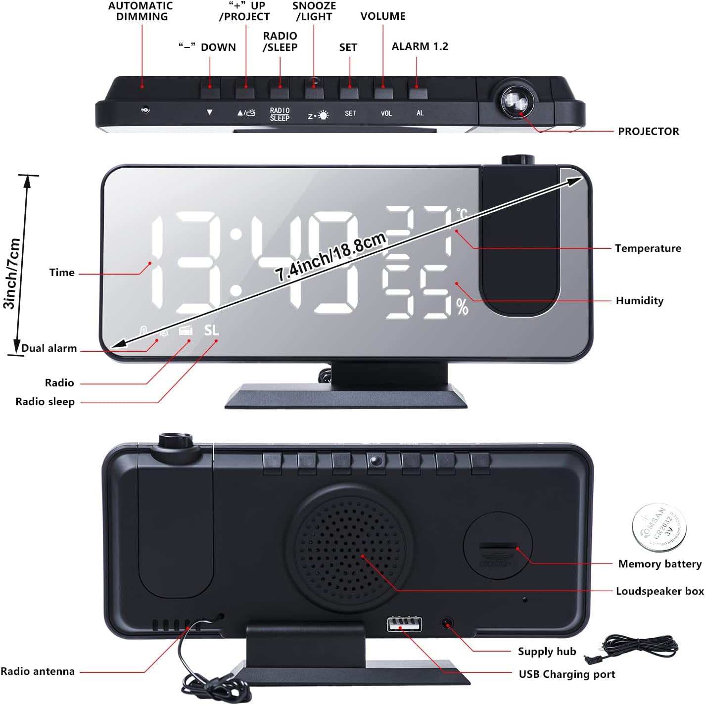 Rynx | Bedroom Projection Digital Alarm Clock