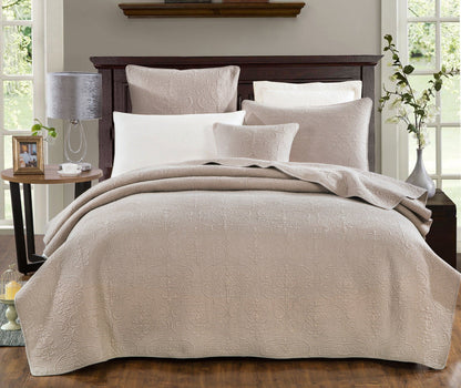 Rynx | Neutral Taupe Beige Sandy Elegant Matelassé Cotton Quilted Bedspread Set