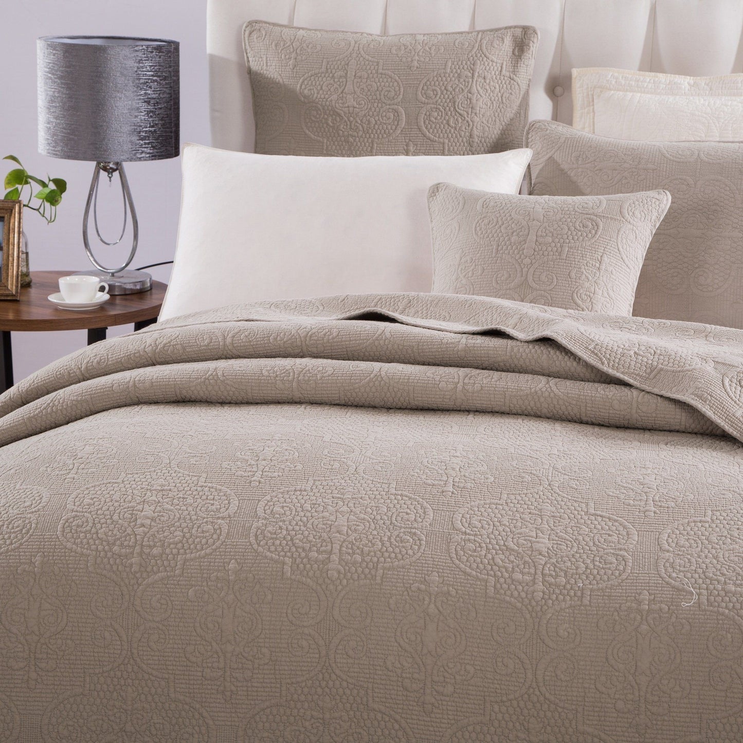 Rynx | Neutral Taupe Beige Sandy Elegant Matelassé Cotton Quilted Bedspread Set