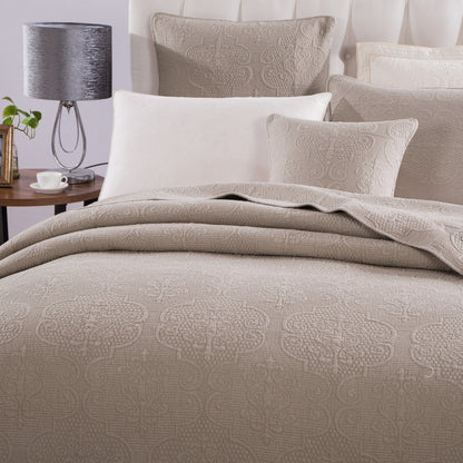 Rynx | Neutral Taupe Beige Sandy Elegant Matelassé Cotton Quilted Bedspread Set