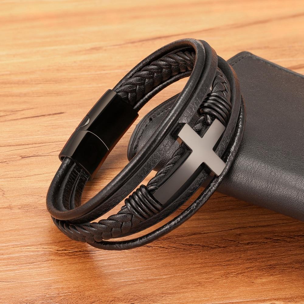 RYNX | Bracelet - Leather Bracelet With Steel Cross